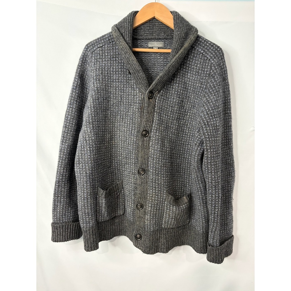 LL Bean 100% Wool Shawl Collar Cardigan Mens XL Gray Academia Grunge Old Money